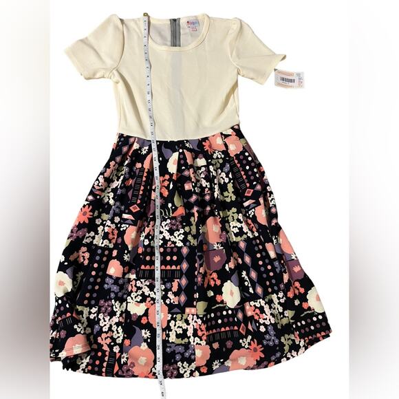 LULAROE Amelia Ivory Cream Colorblock Floral Print Knee-Length Dress SZ S NWT - Picture 11 of 13